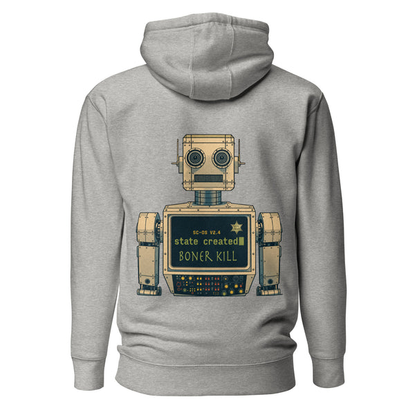 SC Boner Kill on a pullover hoodie — carbon grey, back