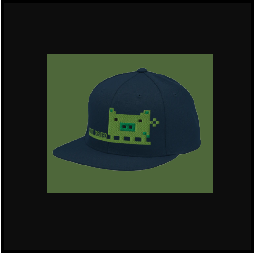 Pixel Pig embroidered on a snapback — dark navy, side view