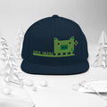 Pixel Pig embroidered on a snapback — dark navy, front angle