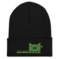 Pixel Pig embroidered on a cuffed beanie — black, front