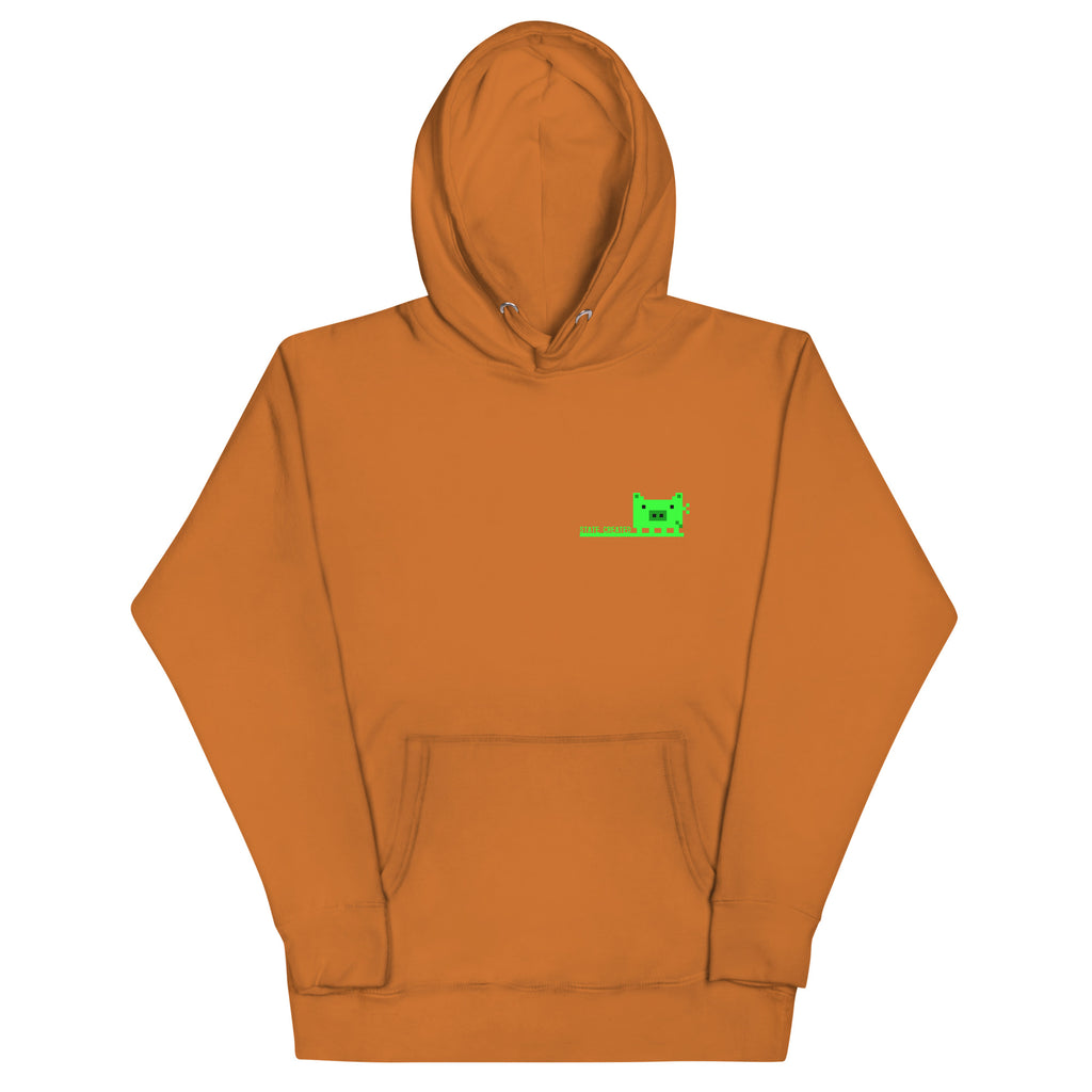 Pixel Pig chest print on a pullover hoodie — adobe, front