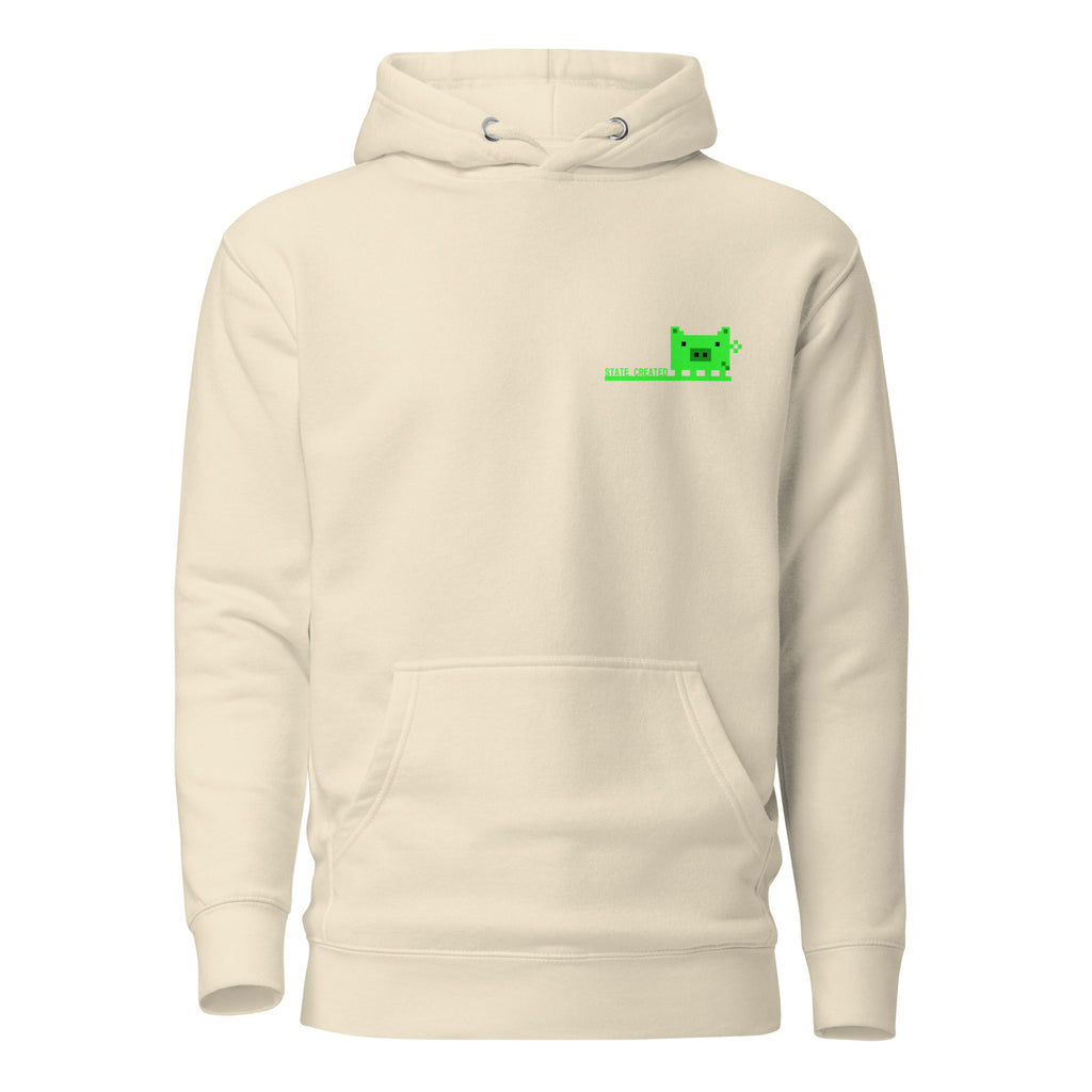 Pixel Pig chest print on a pullover hoodie — bone, front