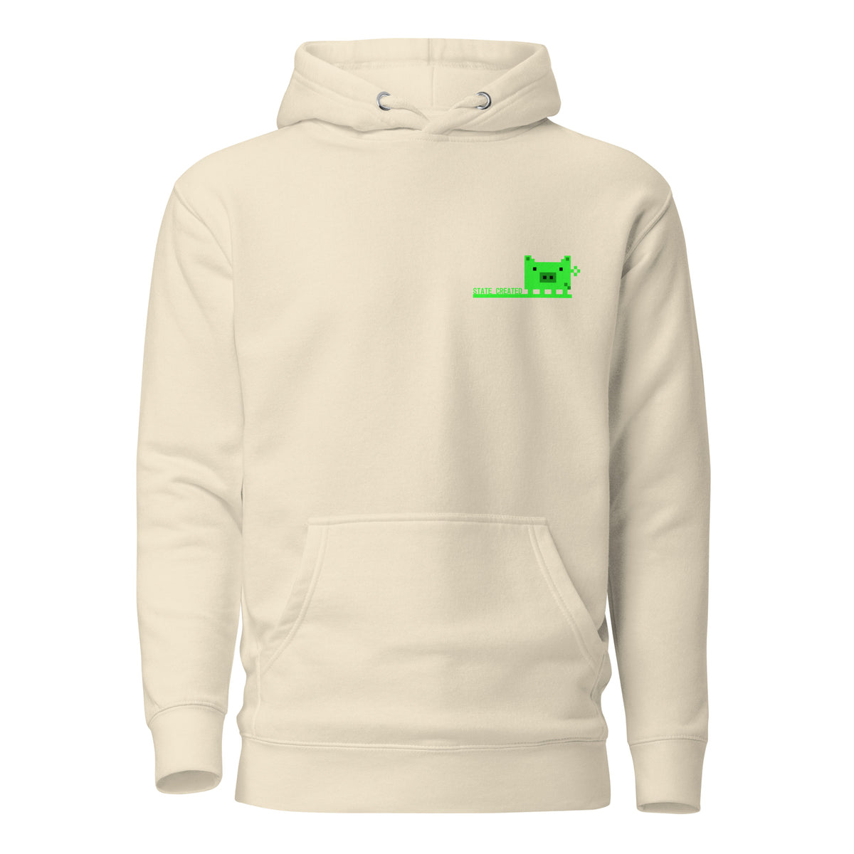 Pixel Pig chest print on a pullover hoodie — bone, front