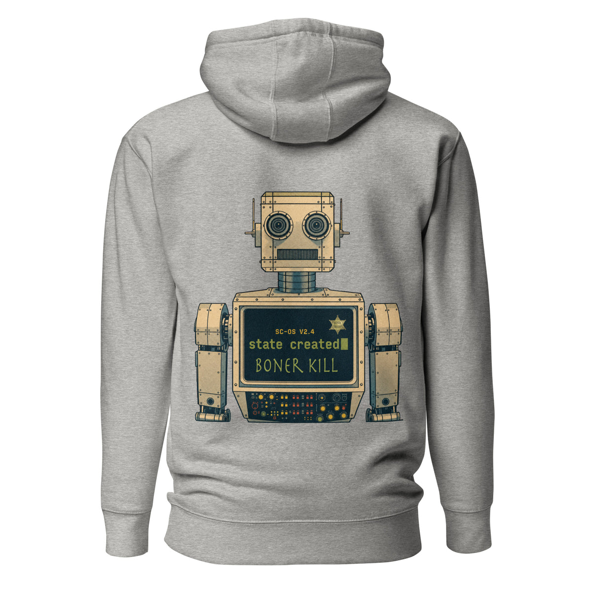 SC Boner Kill on a pullover hoodie — carbon grey, back