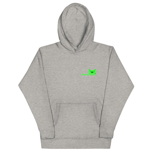 Pixel Pig chest print on a pullover hoodie — carbon grey, front