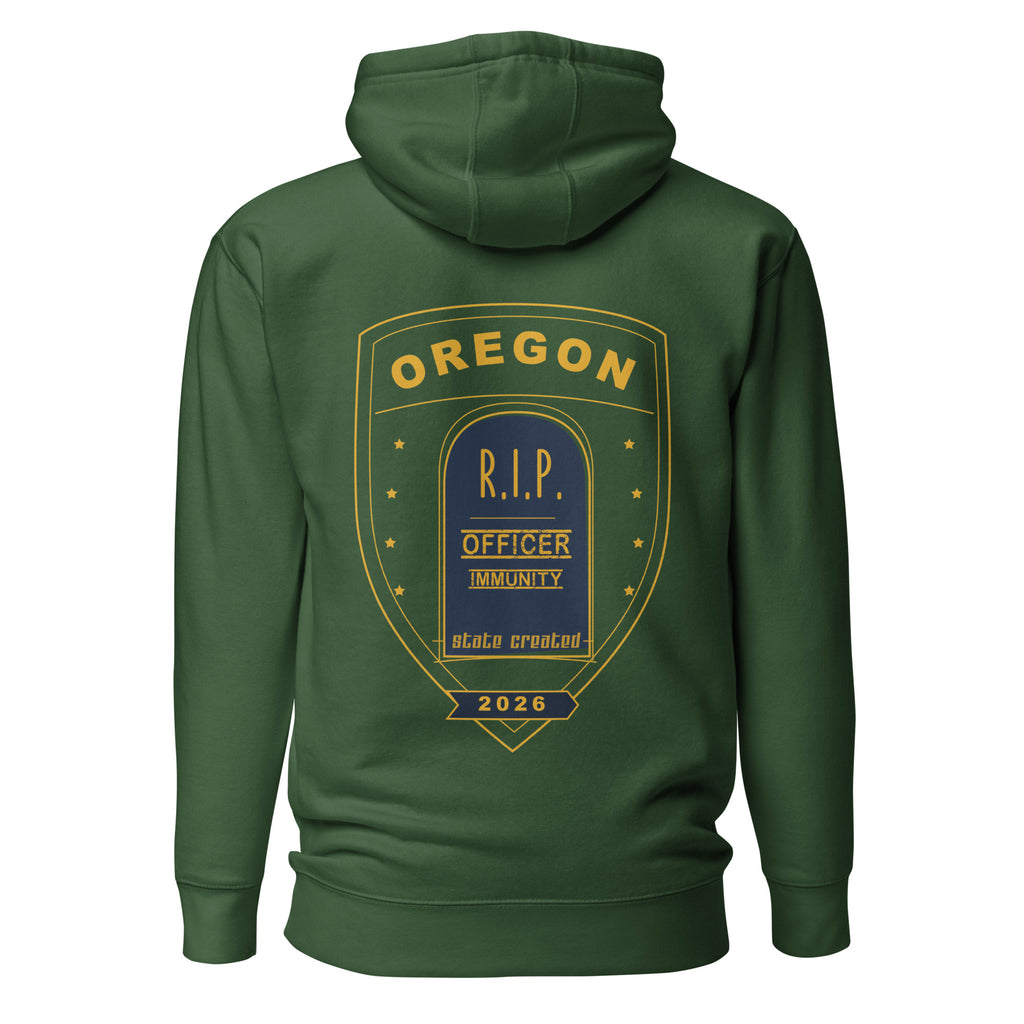 R.I.P. Officer Immunity on a pullover hoodie — forest green, back