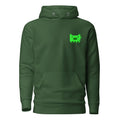 Pixel Pig chest print on a pullover hoodie — forest green, front
