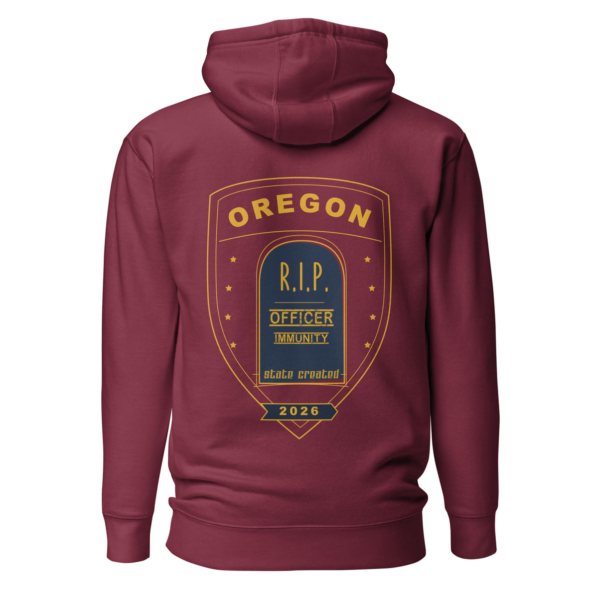 R.I.P. Officer Immunity on a pullover hoodie — maroon, back