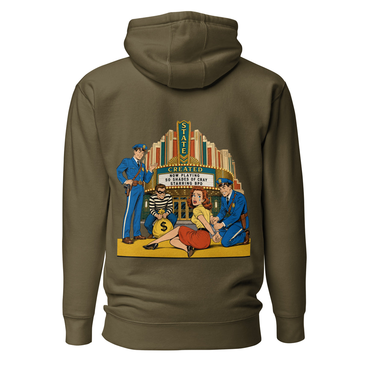 Someone's Mom on a pullover hoodie — military green, back