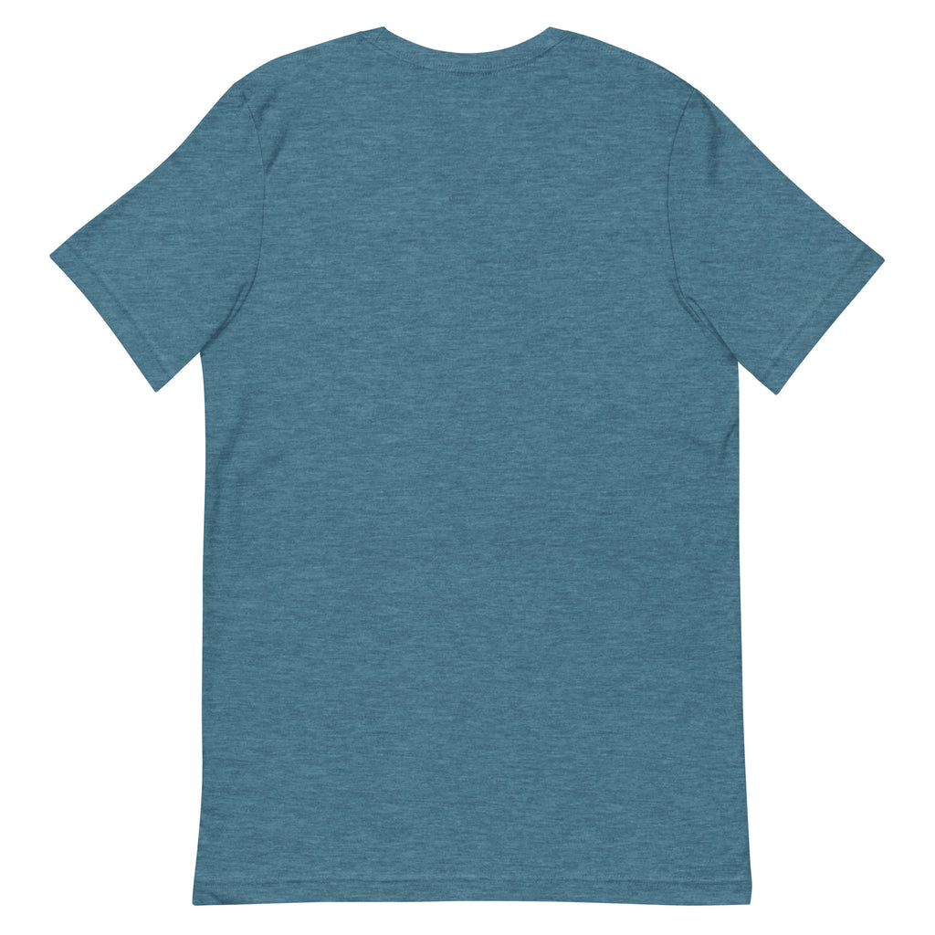 Unprinted back of a unisex tee — heather deep teal